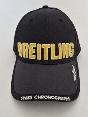 Vintage Breitling Hat Cap Snapback Black & Gray Spellout Big Logo Vented